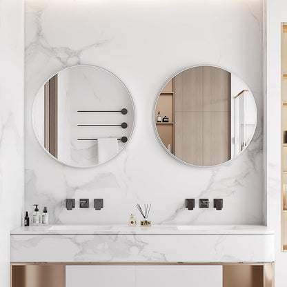 Itrue 12 Inch Small Round Decorative Wall Mirror, HD Silver-Coated Glass with Brushed Black Metal Frame, Minimalist Modern Accent Mirror for Vanity, Narrow Walls, Bathroom, Bedroom & Entryway
