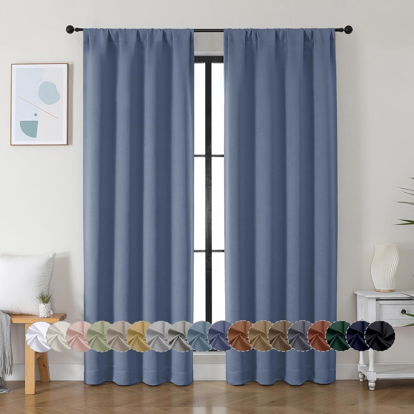 Simplebrand Ava Sage Green Blackout Curtains for Bedroom 63 Inch Length 2 Panels Set, Solid Thermal Insulated Energy Saving Rod Pocket Window Treatment Curtains Blackout Drapes, W40 x L63 Inch, Sage - Colors C
