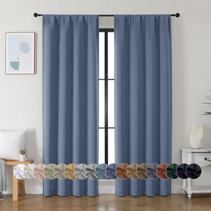 Simplebrand Ava Sage Green Blackout Curtains for Bedroom 63 Inch Length 2 Panels Set, Solid Thermal Insulated Energy Saving Rod Pocket Window Treatment Curtains Blackout Drapes, W40 x L63 Inch, Sage - Colors C