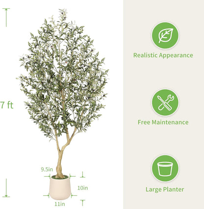 Realead 6ft Artificial Olive Tree with Tall Exquisite Planter - Realistic Faux Olive Tree with Thick Trunk and Lifelike Fruits - Large Fake Olive Tree for Home Office Decor