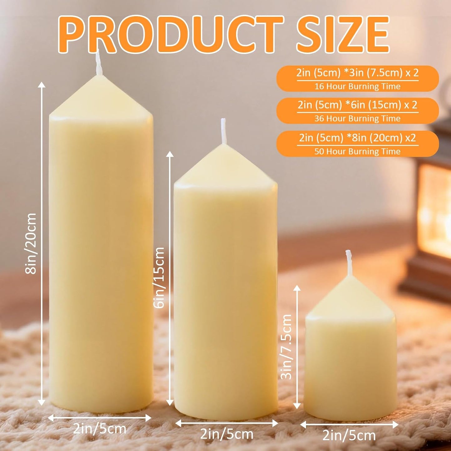 18 Pcs Ivory Pillar Candles Bulk Set，3 Different Lengths 2 x 3/4/6 Inch (6 Each)，Hurricane Candles，Dripless Unscented Smokeless，Gives You a Better Atmosphere When Organizing an Event Party.