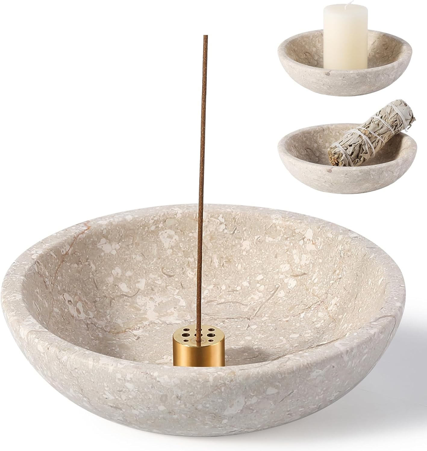 Koville Natural Marble Incense Holder, Incense Holder for Sticks with 9 Holes, Handmade Incense Burner Ash Catcher for Meditation Yoga SPA, Balsam Fir/Palo Santo/Sage/Cone (Green)