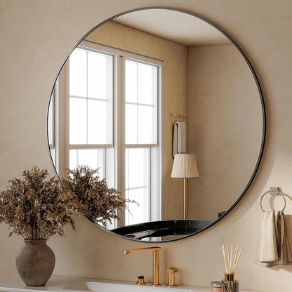 HARRITPURE Round Mirror 30 Black Wall Mounted Circle Mirrors Vanity Mirror with Brushed Aluminum Alloy Frame Modern Decoration for Bathroom, Living Room, Vanity, Bedroom, Entryway