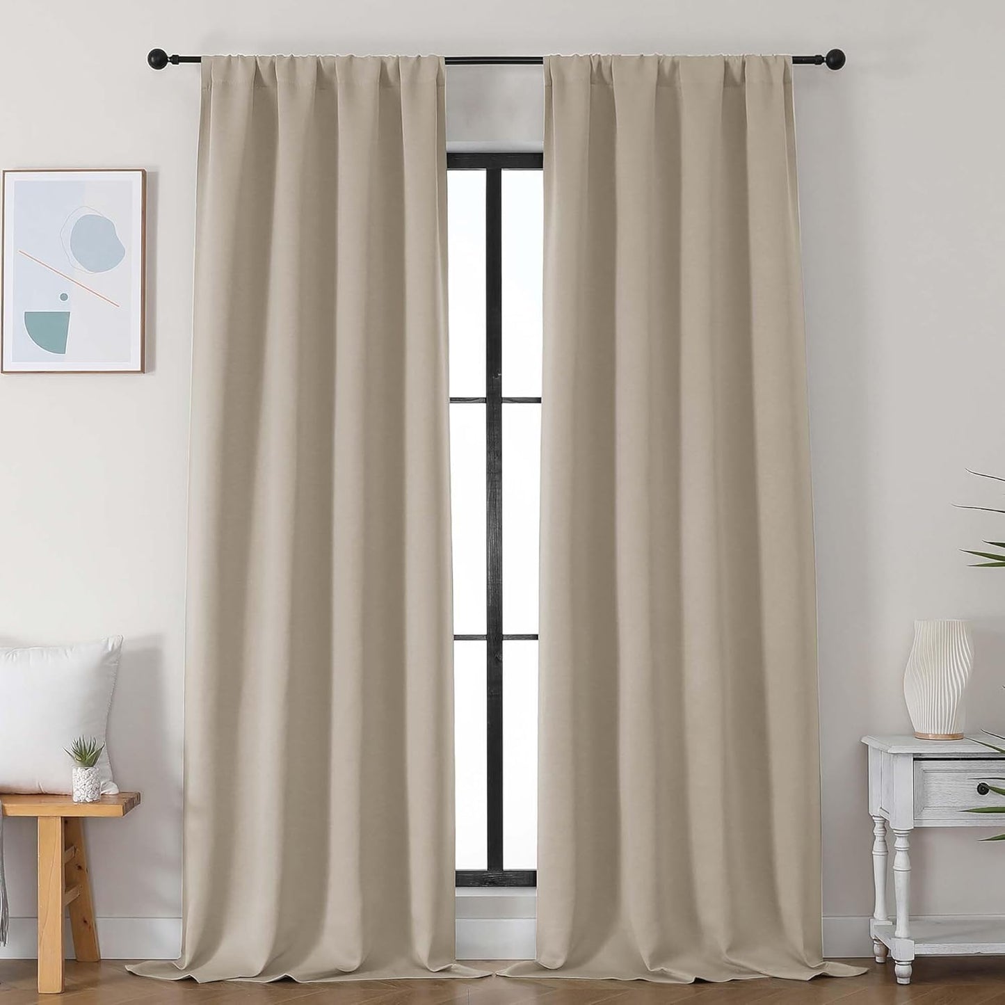 Simplebrand Ava Sage Green Blackout Curtains for Bedroom 63 Inch Length 2 Panels Set, Solid Thermal Insulated Energy Saving Rod Pocket Window Treatment Curtains Blackout Drapes, W40 x L63 Inch, Sage - Colors B