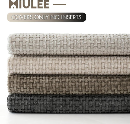 MIULEE Pack of 4 Couch Throw Pillow Covers 18x18 Inch Neutral Soft Decorative Chenille Pillow Covers Farmhouse Boho Cushion Covers for Mid Century Modern Spring Home Decor Sofa Bedroom Living Room