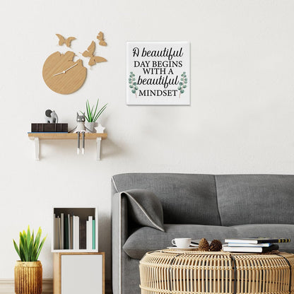 Inspirational Farmhouse Canvas Print Wall Art Decor One Small Positive Thought in the Morning Can Change Your Whole Day Sign Painting Plaque Rustic Home Decoration (8 X 8 Inches, Framed)