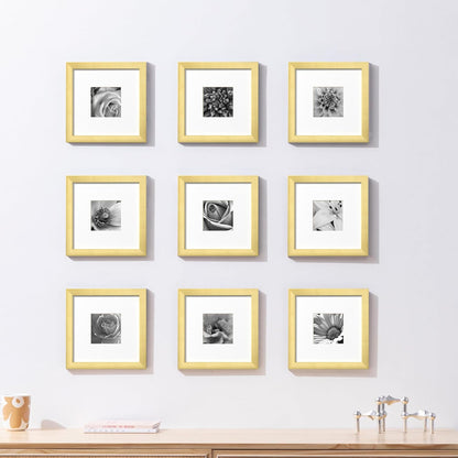 eletecpro 12x12 Picture Frames Set of 9 with Clear Acrylic Cover, Display 8x8 Photos with Mat or 12x12 Without, Classic and Sturdy Square Collage Gallery Wall Decor, Easy Wall Mount, Black