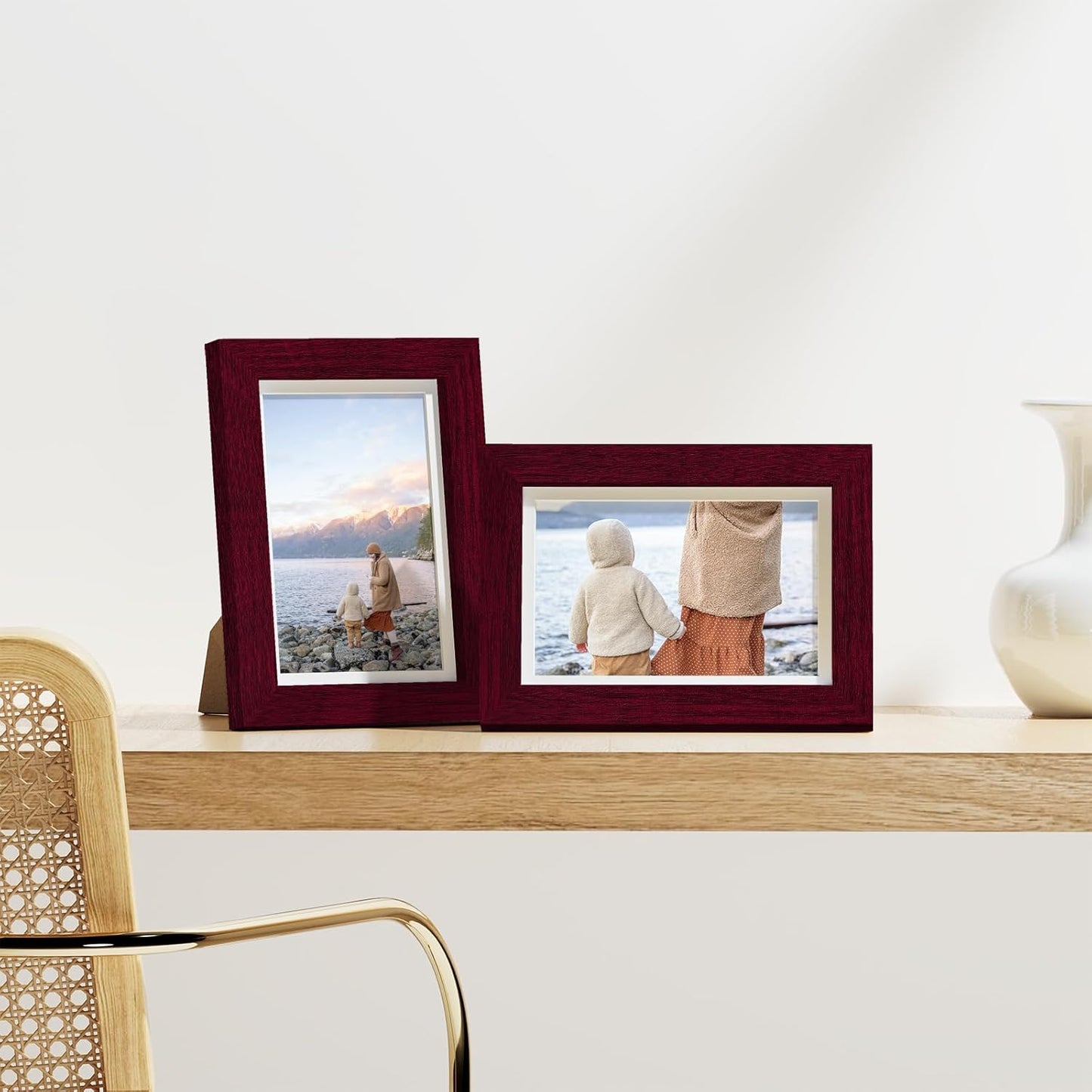 Vittanly 8x10 Picture Frames Set of 9, Shatter Resistant Plexiglass, Display 5x7 Pictures with Mat or 8x10 without Mat, Photo Frames for Wall or Tabletop, Engineered Wood, Black - Colors B