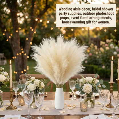 Pampas Grass Decor 21.7 Inch 30pcs, Faux Pampas Grass White Beige Brown Ultra Fluffy No Shedding for Boho Home Bedroom Wedding Vase Filler Dried Flower Arrangement