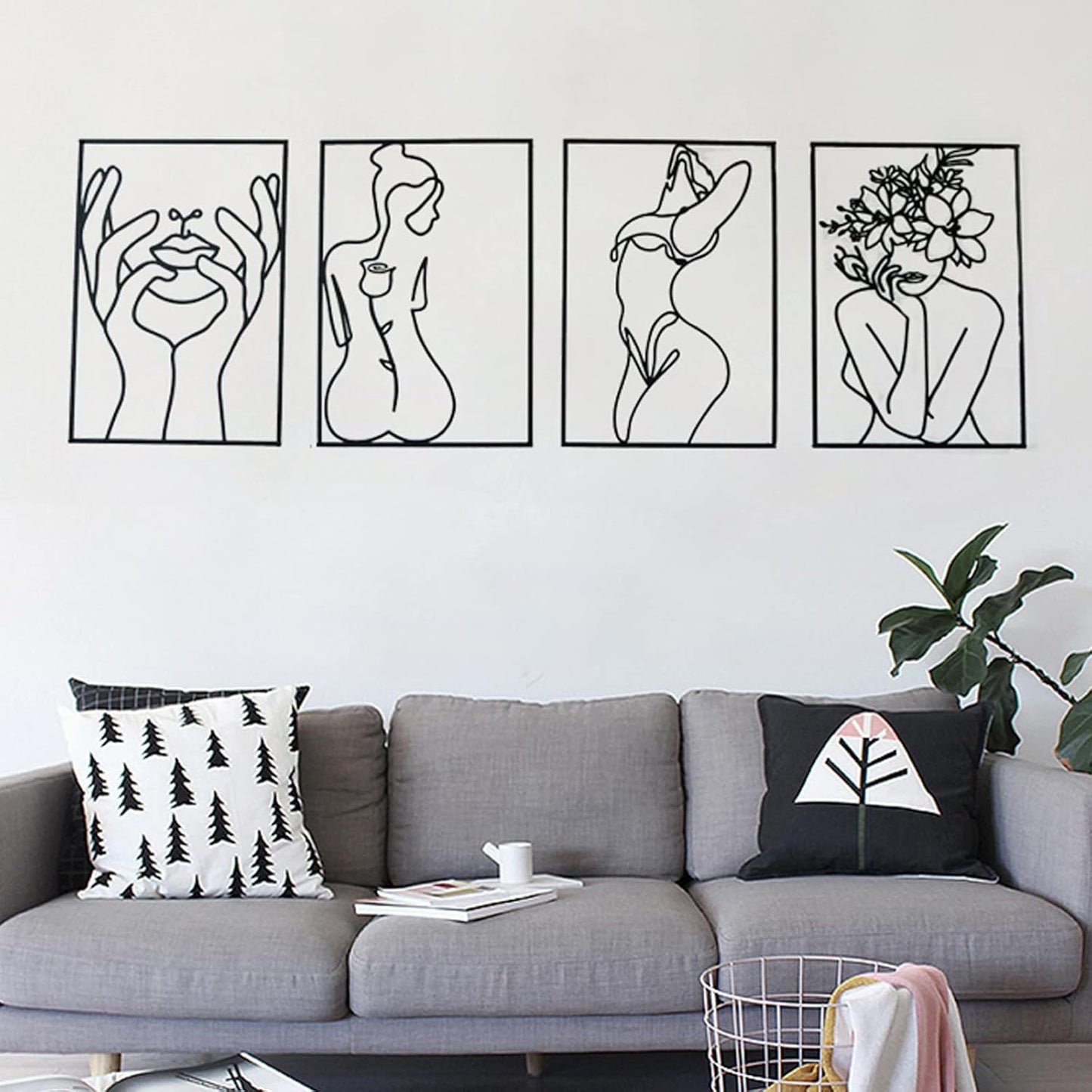 Glamativity 4 Pack Gold Wall Art Decor, Minimalist Single Line Real Metal Wall Art, Woman's Body Shape Abstract Wall Art (Gold Classic Style, 17 x 11.8'')