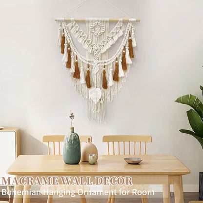 Lokeisna Macrame Wall Hanging, Woven Tapestry Beige & Dusty Rose Handmade Craft Macrame Wall Decor, Gallery & Nursery, Size 37.4” Lx27.5” W
