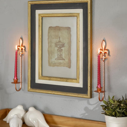 Fleur De Lis Wrought Iron Candle Sconces Set of 2, Rustic Candle Holders Hanging for Living Room Farmhouse Fireplace Wedding (Antique Copper)