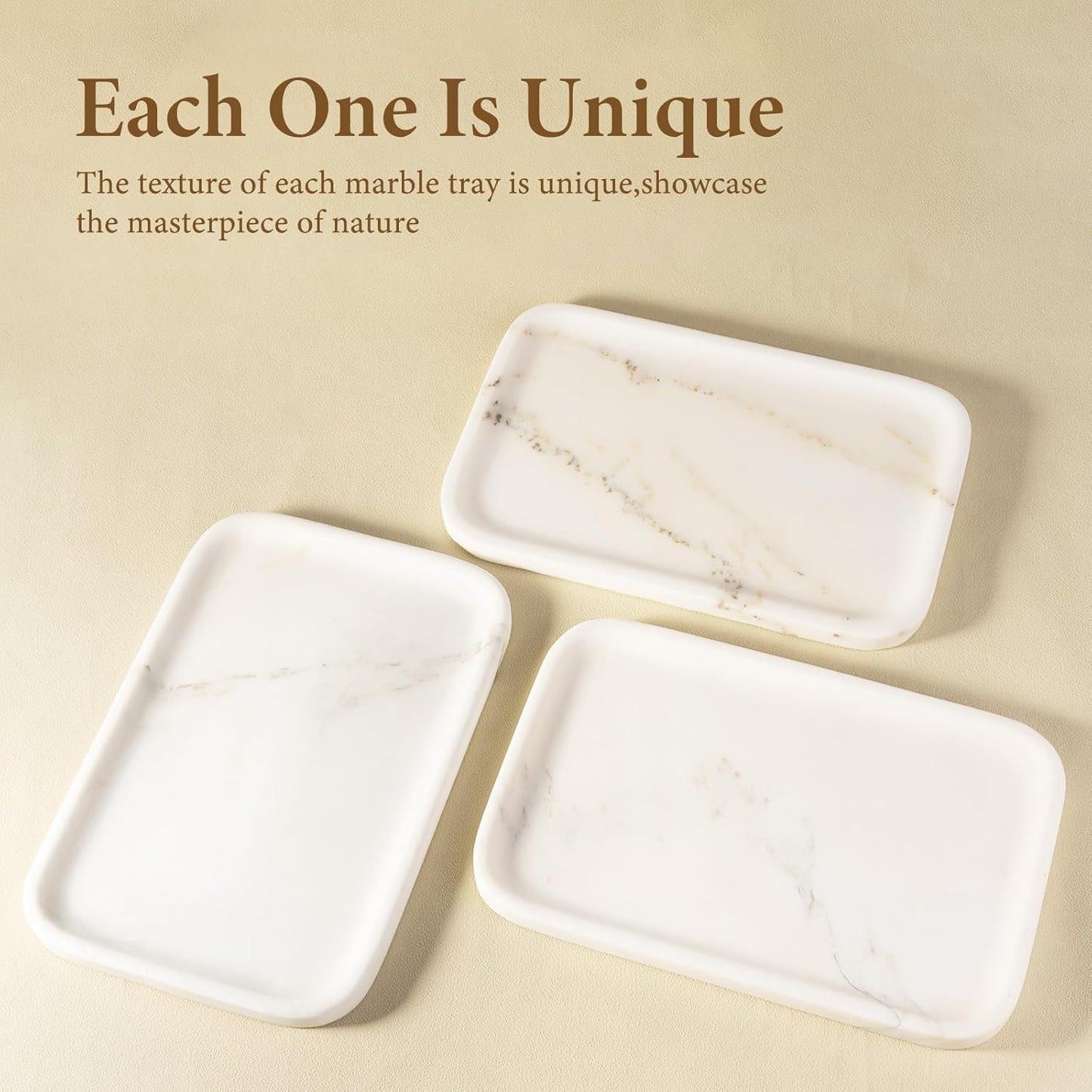 Koville Romano Travertine Tray, 12"x8" Natural Stone Vanity Tray for Countertop Bathroom Kitchen Dresser, Decorative Marble Catchall Trays for Perfume Jewelry, Rectangular Serving Tray(Beige)