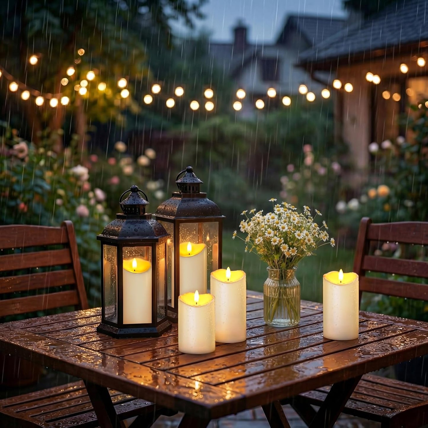 Homemory 6"x3" Outdoor Waterproof Flameless Candles, LED Candles, Battery Operated Candles with Remote and Timers, Electric Fake Plastic Pillar Candles, Ivory White, Set of 2