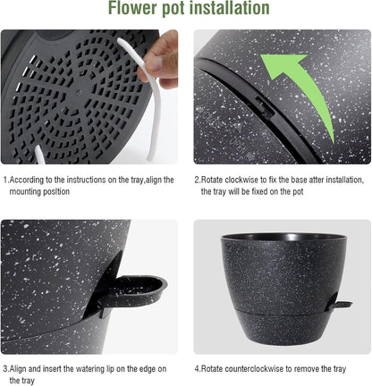 WSMKSZ 10/9/8 inch Self Watering Pots, Planter, Plant Pots with Mesh Drainage Holes for Indoor Outdoor Garden Plants, Plastic Flower Pots with Deep Reservoir for House Plants, Green with Brown
