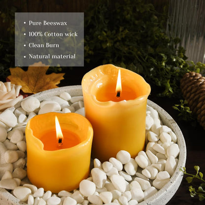 Set of 3 Natural Beeswax Pillar Candles - 3 inch Wide (3 inch 4inch 6inch Tall) - 100% Pure Bees Wax Candles, Long Burning, Unscented Smokeless & Dripless, for Emergency, Home Decor
