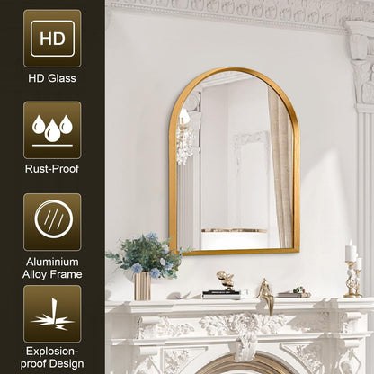 Black Arched Mirror, Modern Bathroom Wall Mirror Aluminum Alloy Framed Mirror Brushed Metal Vanity Wall Mounted Mirror for Livingroom Bedroom Entryway Room 16"x12"