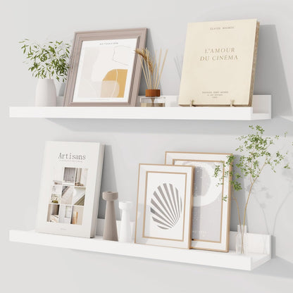 Dreamland Picture Ledge Shelf for Wall, Floating Shelves Set of 2, 48 Inch Long Floating Shelves with Lip for Living Room, Bedroom, Bathroom, Kitchen, White