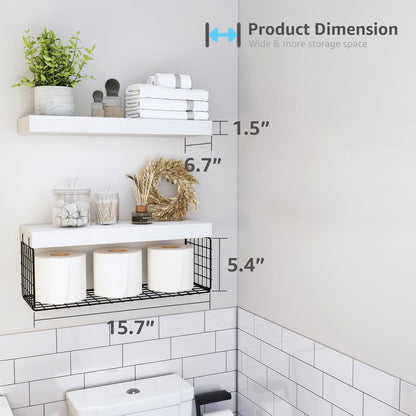 QEEIG Bathroom Shelves Over Toilet - Wall Mounted Floating Shelves Toilet Paper Storage Small Farmhouse Decor Shelf 16 inch Set of 3, Rustic Brown (019-BN3)