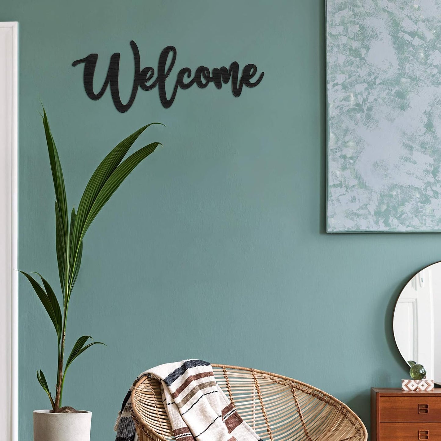 Jetec Wood Cutout Welcome Sign Welcome Wall Decor Word Wood Art Sign for Front Door Rustic Home Gallery Wall Decorations 15.7 x 6 Inches(Black)