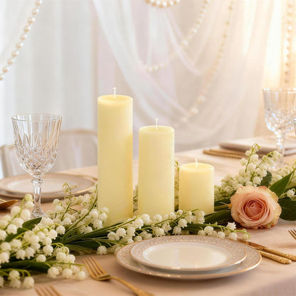 18 Pcs Ivory Pillar Candles Bulk Set，3 Different Lengths 2 x 3/4/6 Inch (6 Each)，Hurricane Candles，Dripless Unscented Smokeless，Gives You a Better Atmosphere When Organizing an Event Party.