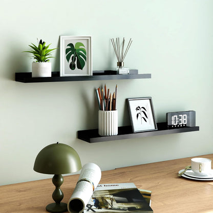 White Floating Shelves for Wall Decor, Wall Mounted Wood Storage Shelf for Bedroom, Living Room, Bathroom, Kitchen, Nursery, Display Picture Ledge Shelf with Lip Set of 2-14 Inches, White