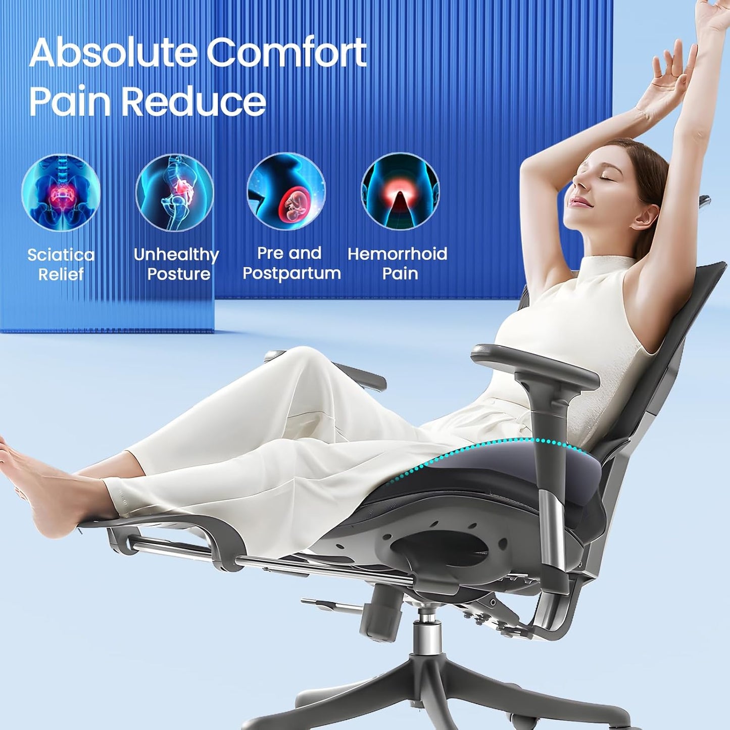 Benazcap Memory Foam Seat Cushion for Office Chair, Ergonomic Chair Cushions for Tailbone Pain Relief, Sciatica & Back Support, Office Chair Cushion & Car Seat Cushion