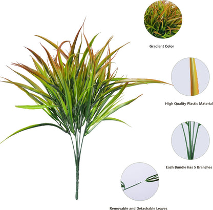 Ivydale 12Pcs Fake Plants Outdoor Artificial Plastic Grass Spring Decoration UV Resistant Faux Greenery Stems Bushes Outside Fake Plants for Planters Patio Porch Window Box Pathway Garden Home Decor