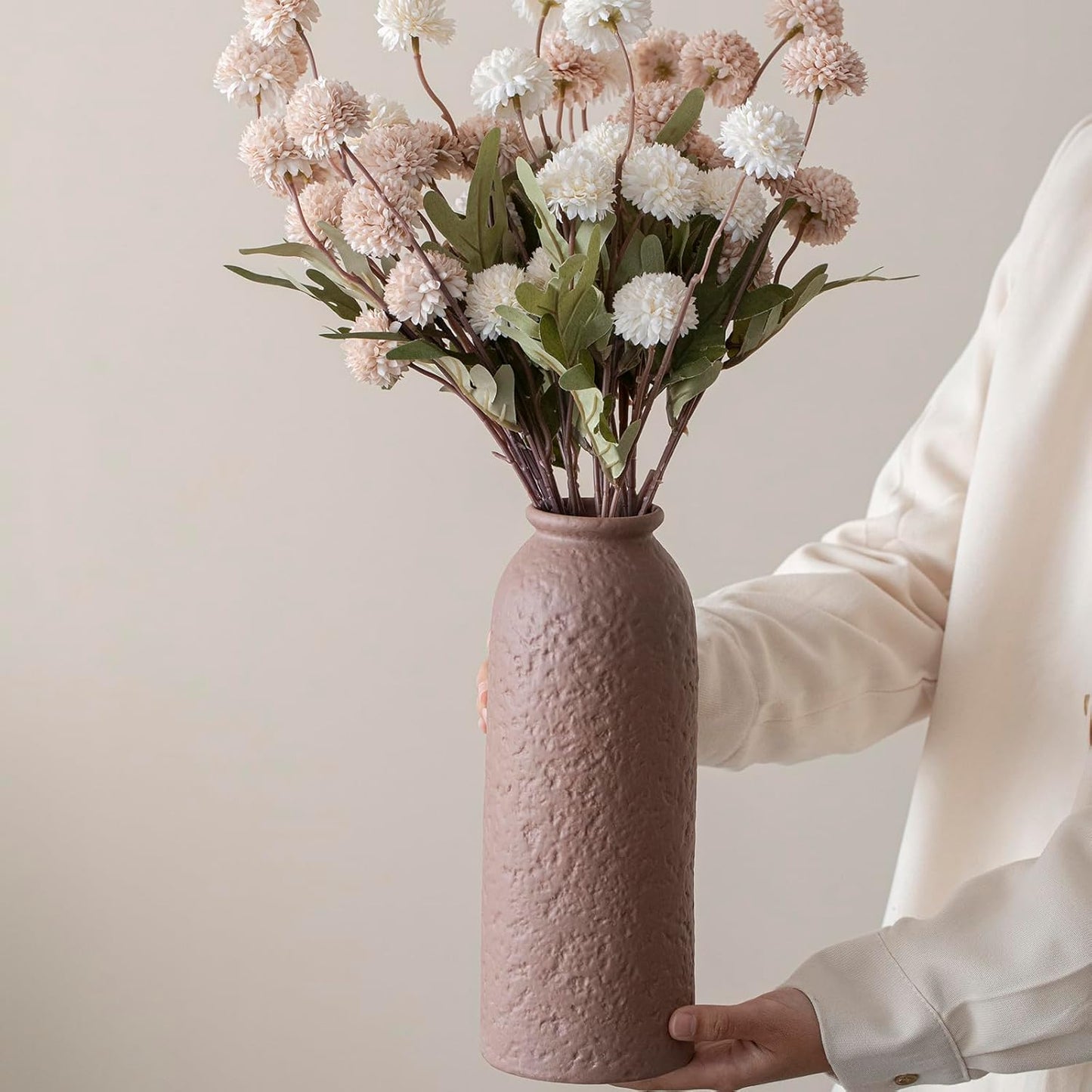 10.4 inches Tall Decorative Ceramic Vase Set, 3 Pieces, Nordic Modern Boho Style, White, Modern Farmhouse for Home Decor (Coffee Mix)