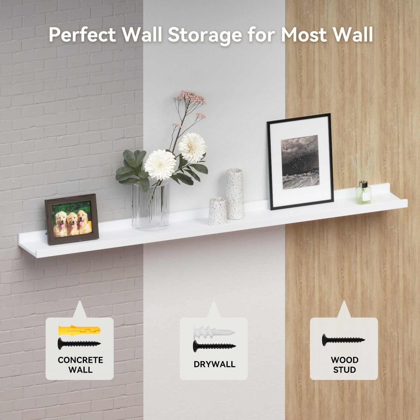Boswillon Floating Shelves Wall Mounted Set of 2, Modern Black Wall Shelves for Storage with Lip, Display Picture Ledge Shelf for Wall Decor Bedroom Living Room Bathroom Kitchen