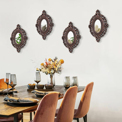ZEXUIRU 4 Set. Rustic Wall Mirrors for Bedroom Bathroom Living Room Entryway Wood Farmhouse Square Easy to Hang Framed Decorative Accent Hanging Wall-Mounted Mirror Set for Living Room - Black