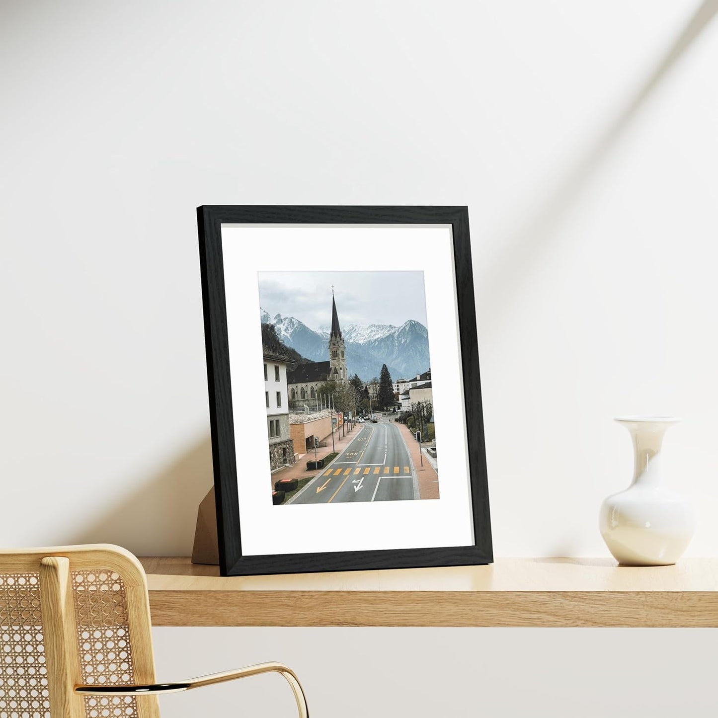 Vittanly 8x10 Picture Frames Set of 9, Shatter Resistant Plexiglass, Display 5x7 Pictures with Mat or 8x10 without Mat, Photo Frames for Wall or Tabletop, Engineered Wood, Black - Colors A