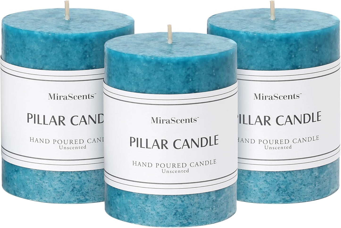 3x4 inch Green Pillar Candles Set of 3, Unscented Pillar Candle, Dripless and Smokeless Large Candles, Candle for Home Decor, Dinner Table,Weddings, Holidays