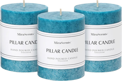 3x4 inch Green Pillar Candles Set of 3, Unscented Pillar Candle, Dripless and Smokeless Large Candles, Candle for Home Decor, Dinner Table,Weddings, Holidays