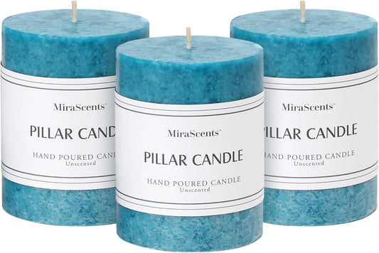3x4 inch Green Pillar Candles Set of 3, Unscented Pillar Candle, Dripless and Smokeless Large Candles, Candle for Home Decor, Dinner Table,Weddings, Holidays