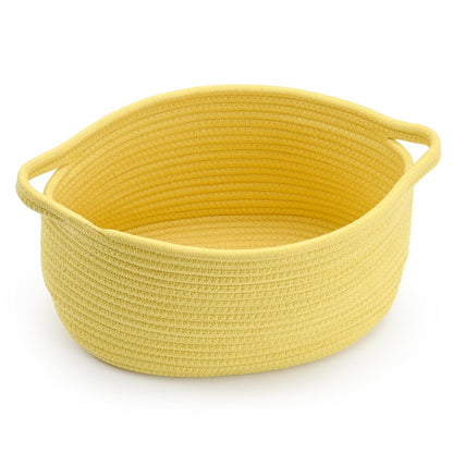 Happyiren Medium Woven Cotton Rope Basket with Handle Empty Decorative Gift Basket for Baby Shower, Graduation, Mother's Day, Nursery Storage 13" Dia x 8" W x 6" H