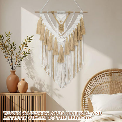 Gliterra Large Macrame Wall Hanging Handmade Boho Tapestry 43"x32" - Wall Art Decor for Living Room, Bedroom, Wedding (beige)