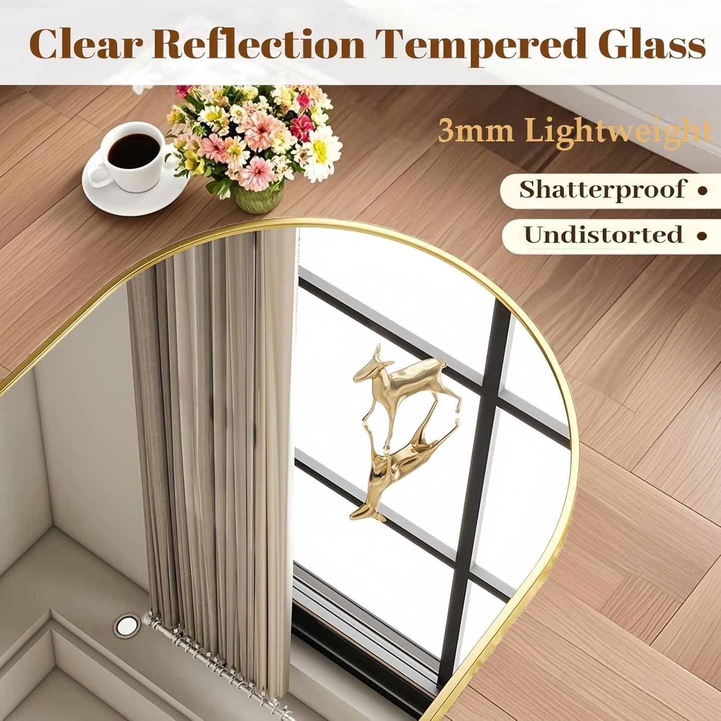 Dewfig Arched Full Length Mirror, 76"x34" Large Floor Mirror, Full Body Mirrors for Leaning or Hanging, Standing Mirrors for Bedroom, Living Room,Dressing Room, Aluminum Alloy Frame, Black