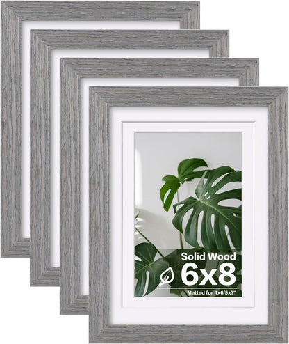Egofine 8x10 Picture Frames Set of 4, Made of Solid Wood Covered by Plexiglass 4x6 and 5x7 with Mat or 8x10 without Mat, for Table Top Display and Wall Mounting Photo Frame Black