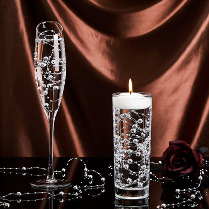 Tondiamo 24 Pcs Artificial Pearl String for Floating Candle Faux Pearls Beads String Garland Centerpiece Decoration for Vases Filler Wedding Spring Holiday Party Decor(Gold)
