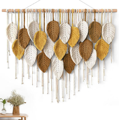 Weldomcor Large Macrame Wall Hanging Boho Home Decor, Handmade Bohemian Woven Leaves Macrame Tapestry Modern Aesthetic Chic Wall Art Decorations for Bedroom Living Room Nursery Office 39" W x 29.5" L