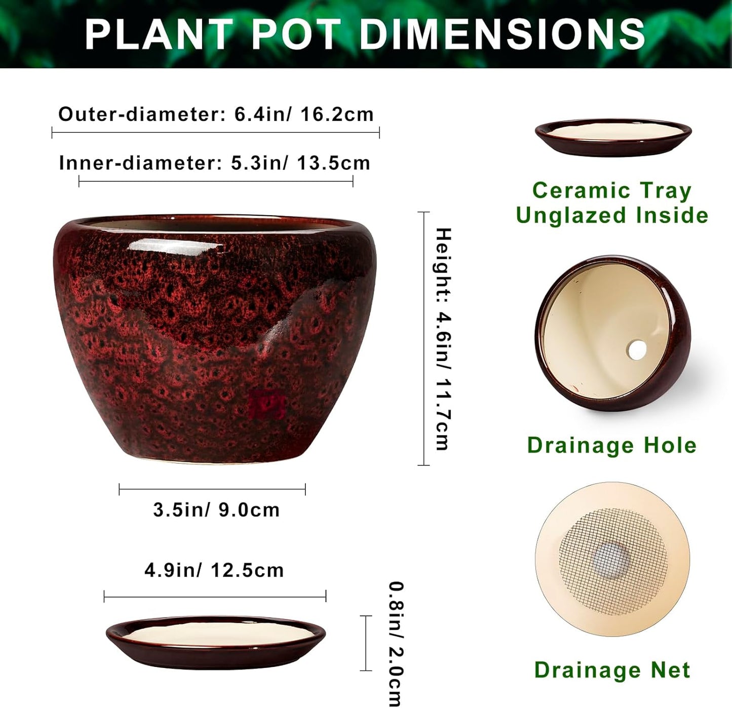 6 Inch Plant Pot - Ceramic Pots for Plants with Drainage Hole and Saucer, Round Succulent Planter Indoor Outdoor, Modern Flower Pot for Snake Plants, Home Decor, Gifts for Plant Lover, Blue