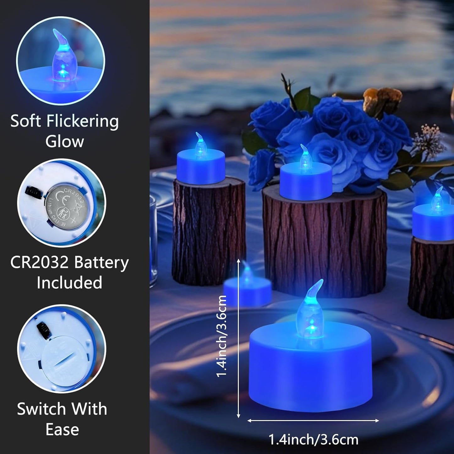 LED Tea Lights - 12 Pack Flameless Battery Operated Candles, 200+ Hours Flickering Warm White, Realistic Fake Tealights for Weddings, Home Decor, Parties, and Sweetest Day