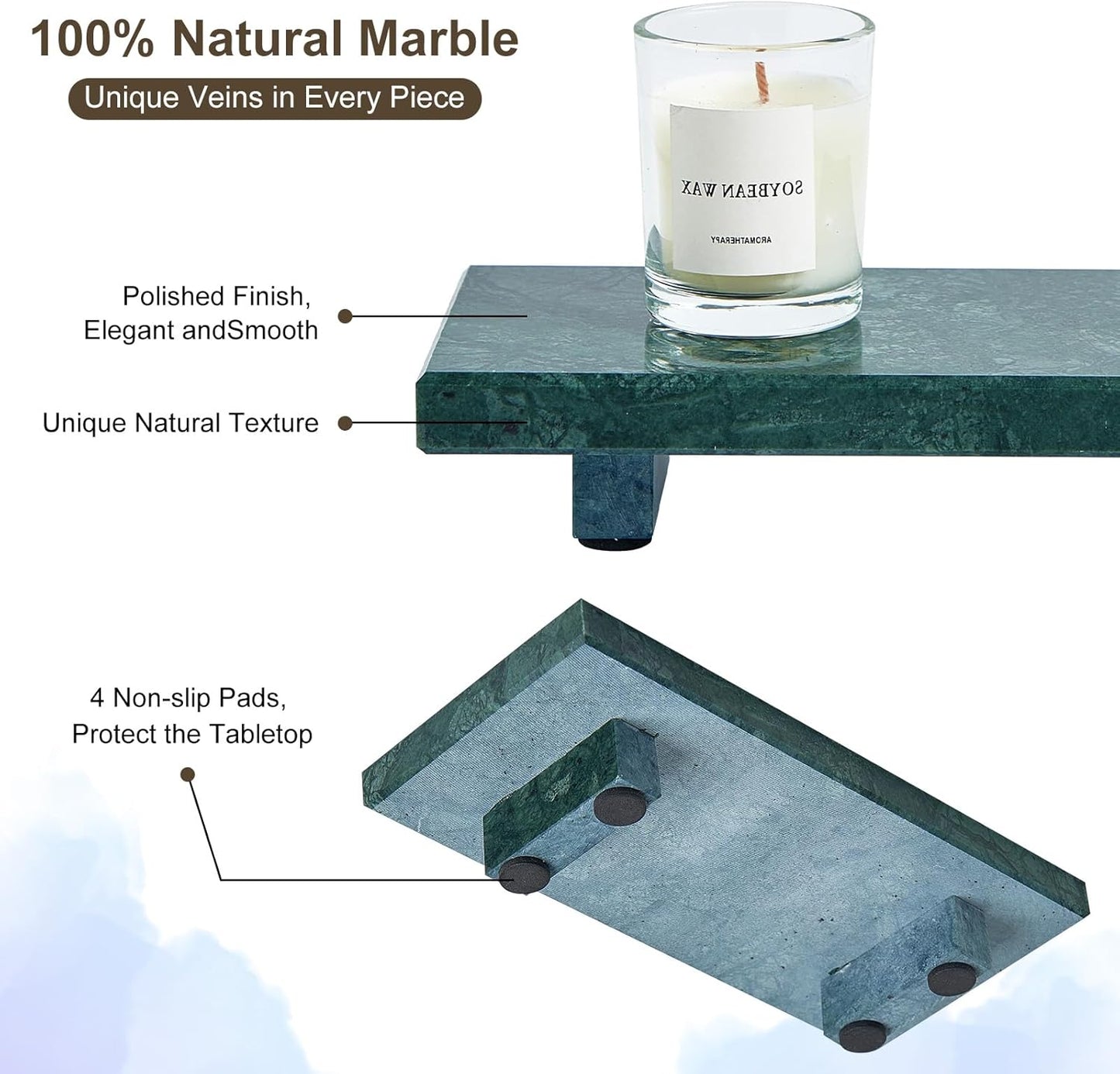 Natural Marble Tray Pedestal Stand – Soap & Jewelry Riser for Bathroom Counter, Kitchen Sink, Vanity Organizer, Decorative Stone Catchall for Perfume, Candles