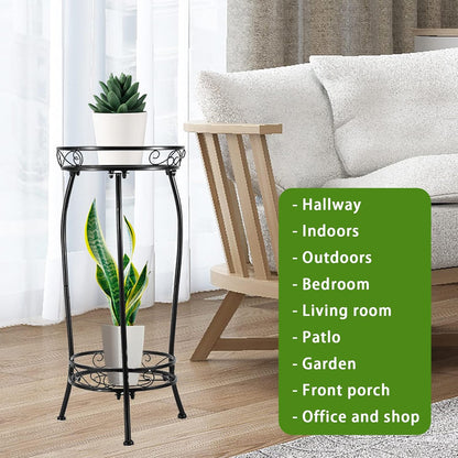 Kavlium Plant Stand Indoor Outdoor，Tall Black Metal Rustproof Stable Plant Stands，2 Tier 27.1 inch Multiple Plant Rack Holder Rack Flower Pot Stand Heavy Duty Plant Shelf