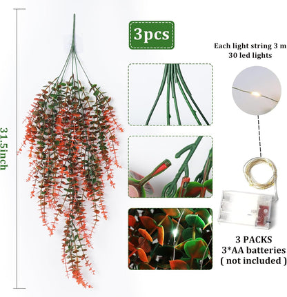 RECUTMS Artificial Hanging Plants Fake Hanging Plant Faux Eucalyptus Leaf Greenery Vine Outdoor UV Resistant Plastic Plants Home Garden Wedding Party Indoor Outdoor Decorations(White)