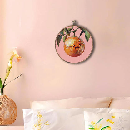 Trendy Funky Orange Disco Ball Oval Wall Art Framed, Funky Retro Oval Wall Decor, Trendy Aesthetic Hanging Canvas Prints Wall Sculptures for Home Living Room Bedroom Decor, 8.5x11.5 Inch