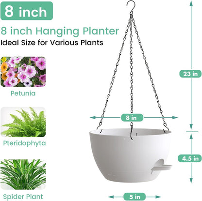 UOUZ Set of 3-10 Inch Self Watering Hanging Planters for Indoor Outdoor，Hanging Plant Pots with Drainage & Removable Tray, Hanging Pots Holder for Ivy, Pothos, Ferns, Balcony & Patio, Black with Brown