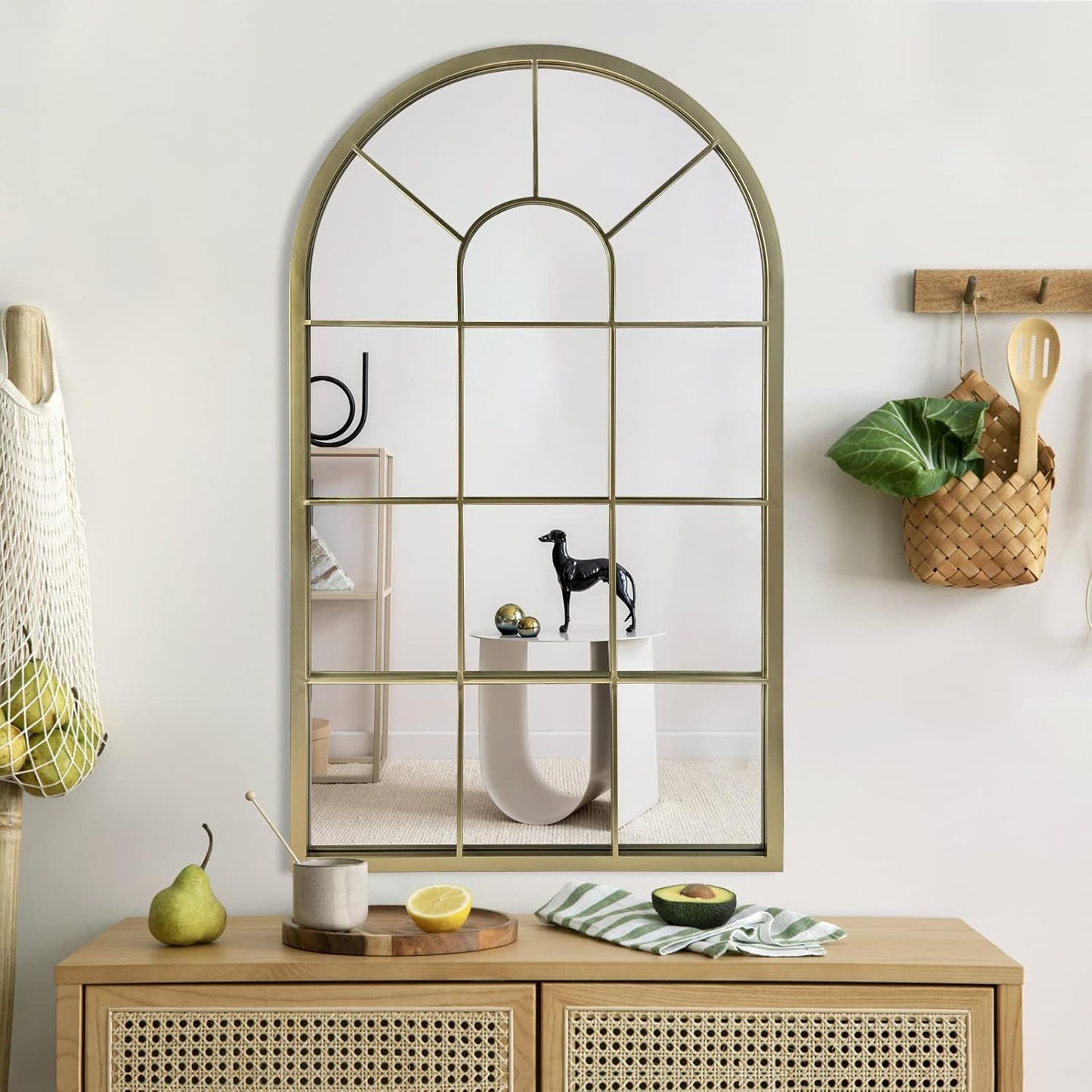 HQiJun Black Arched Window Mirror, Farmhouse Decorative Wall Mirrors for Living Room, Bedroom, Entryway, Bathroom Vanity, Fireplace Mantel, Window Pane Mirror Wall Decor (Black, 31.5 x 20 x1)