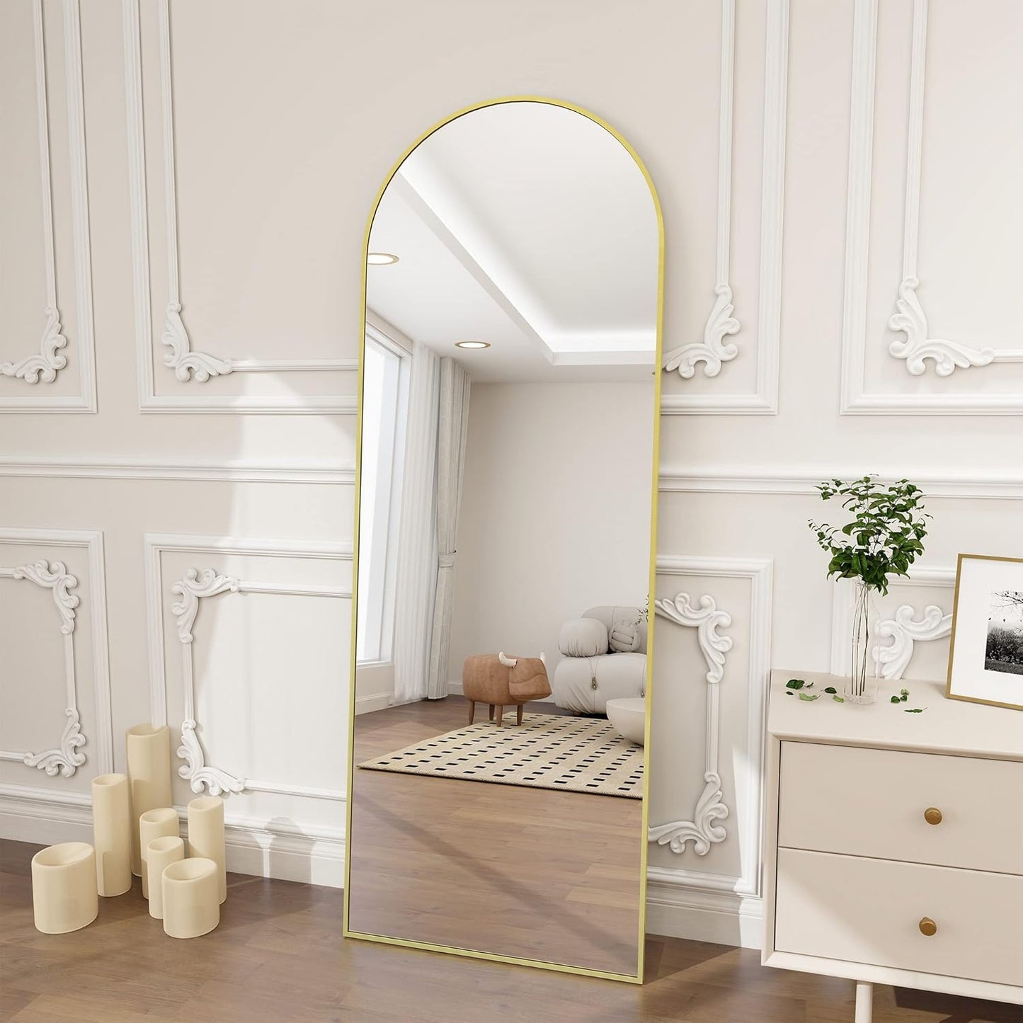 Koonmi 30"x71" Arched Full Length Mirror, Gold Large Floor Mirror with Aluminum Alloy Frame, Standing Hanging or Leaning Wall-Mounted Full Body Mirror for Living Room and Bedroom